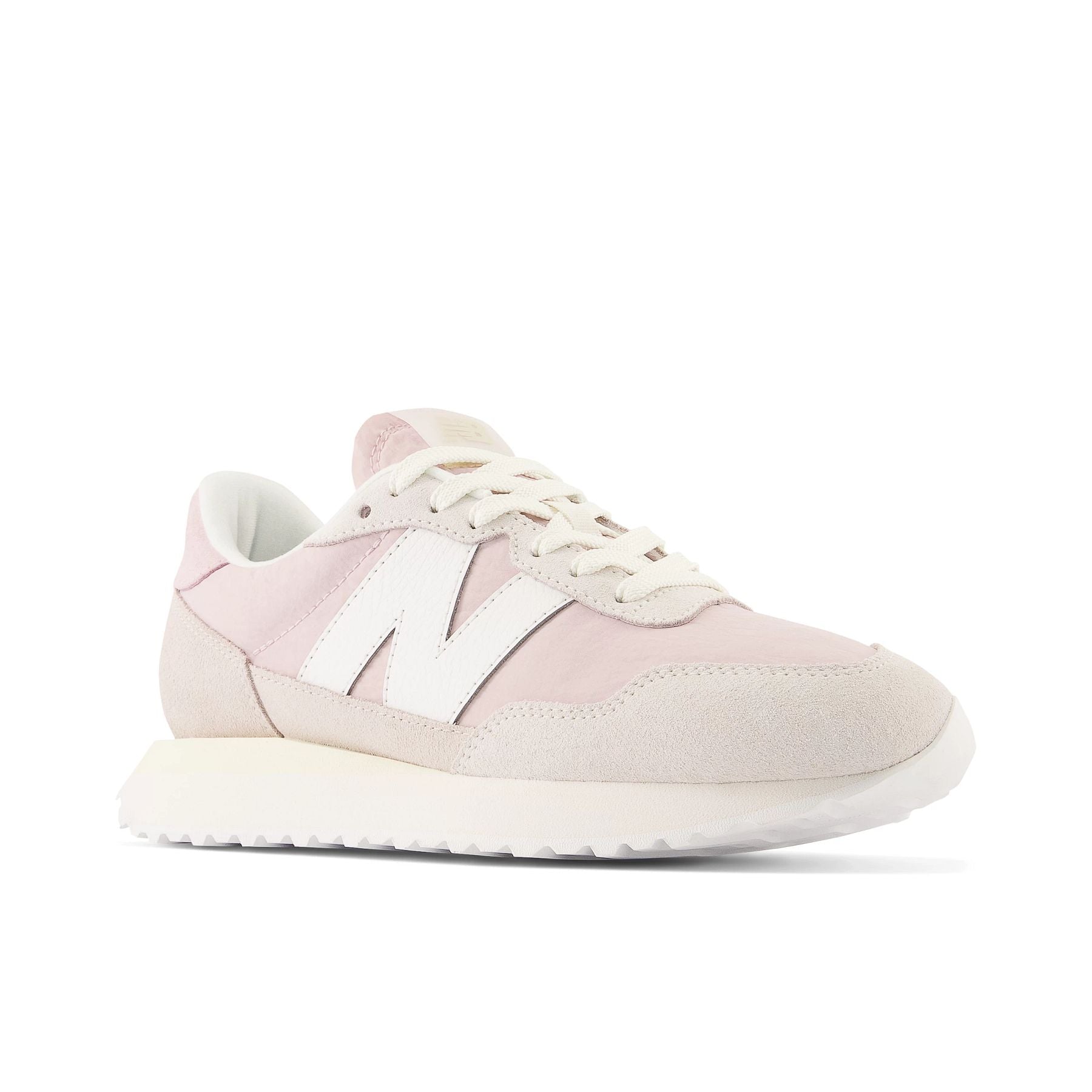 Front angle view of the Women's New Balance lifestyle 237 shoe in white