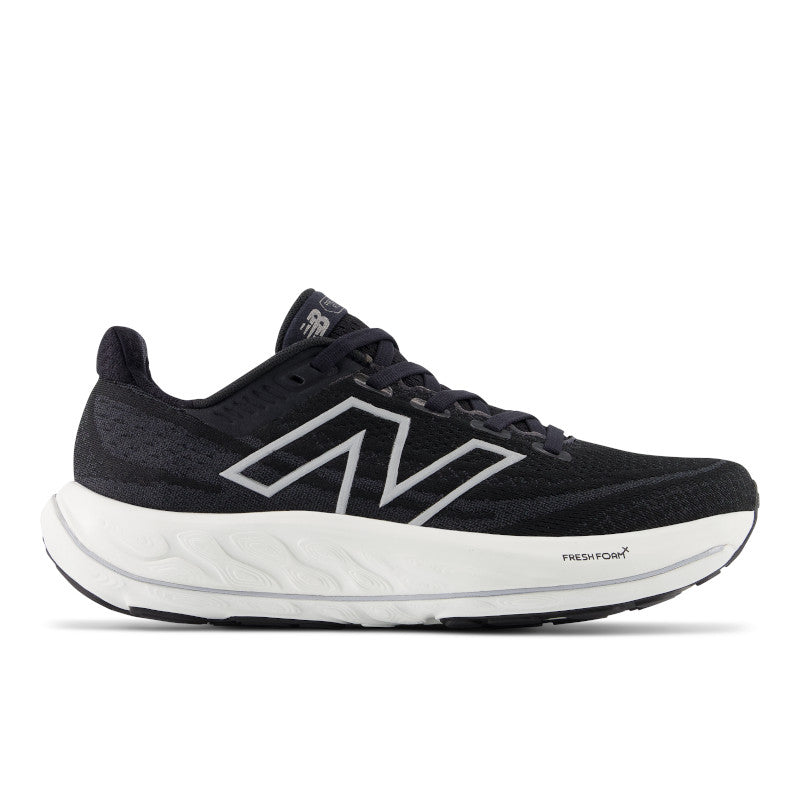 The lateral view of the Women's Vongo V6 shows the black upper with the N logo that is outlined in white