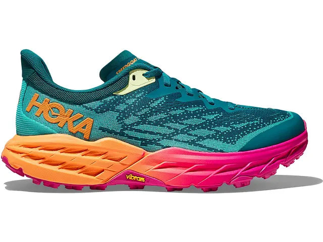 Lateral view of the Women's Speedgoat 5 by HOKA in the color Deep Lake/Ceramic