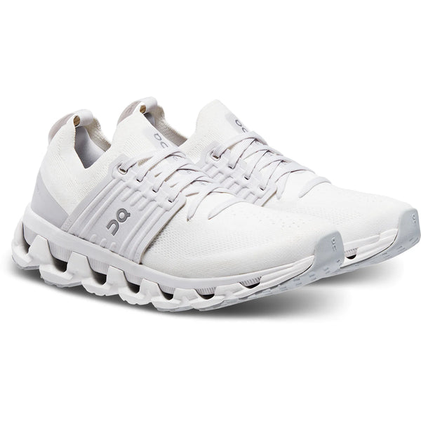 Front angle view of the Women's Cloudswift 3 by ON in all white