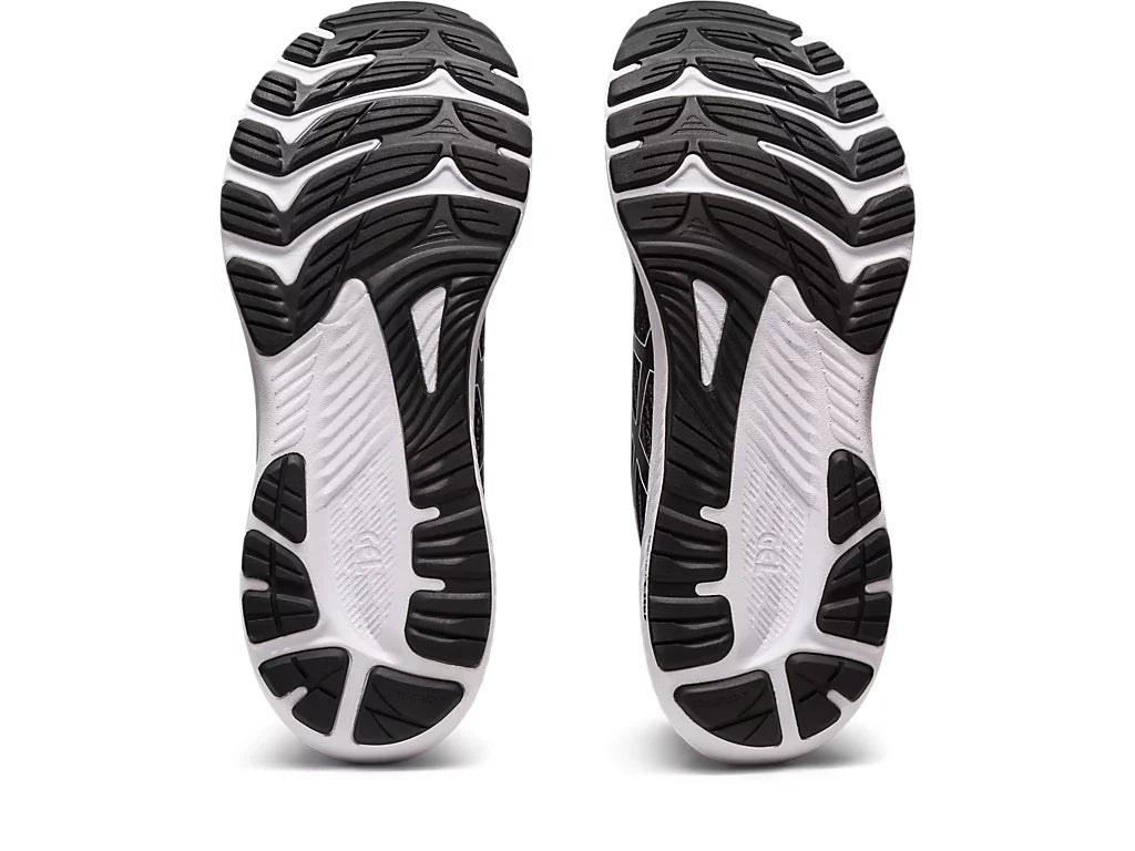 Bottom view of the Women's Gel Kayano 29 in the wide "D" width in the color Black/White