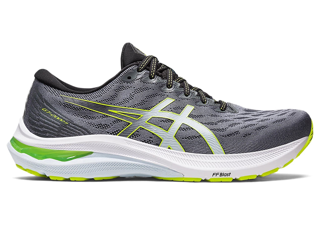Lateral view of the Men's GT 2000 version 11 by ASICS in the color Metropolis/Lime Zest