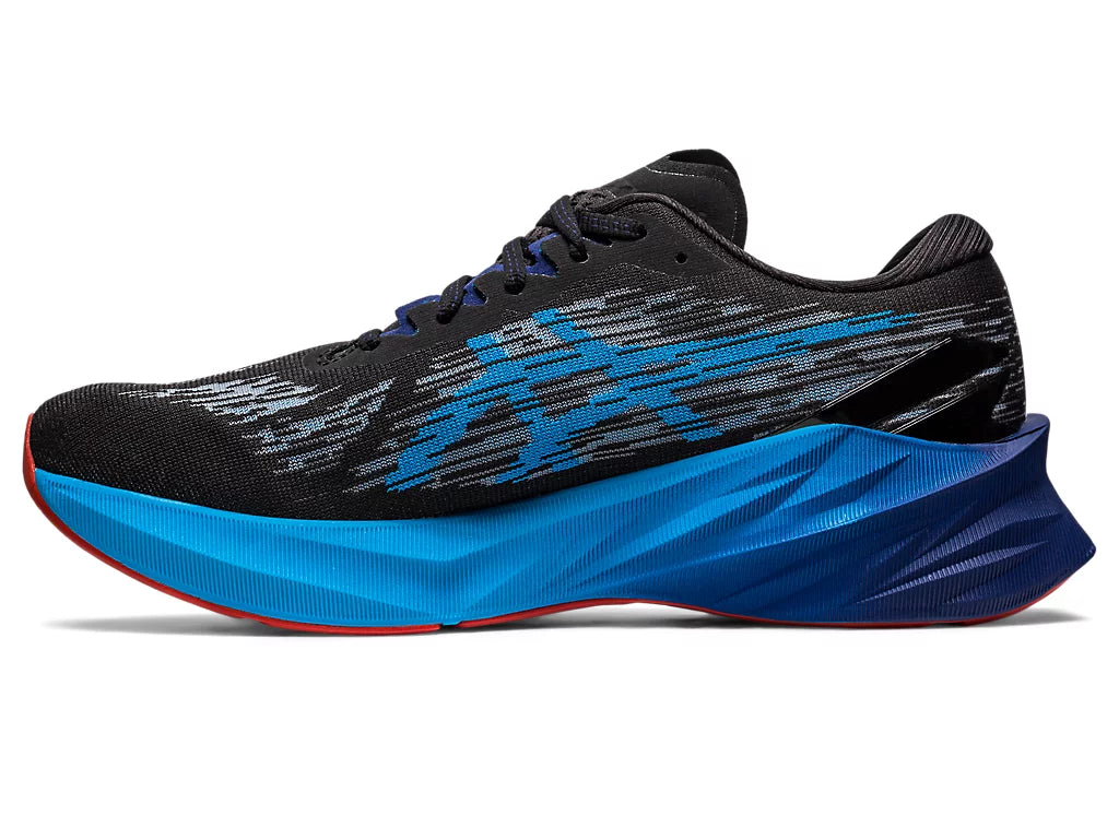 Medial view of the Men's Nova Blast 3 by ASIC in the color Black/Island Blue