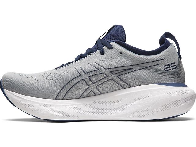 Medial view of the Men's Nimbus 25 by ASIC in the color Sheet Rock/Indigo Blue