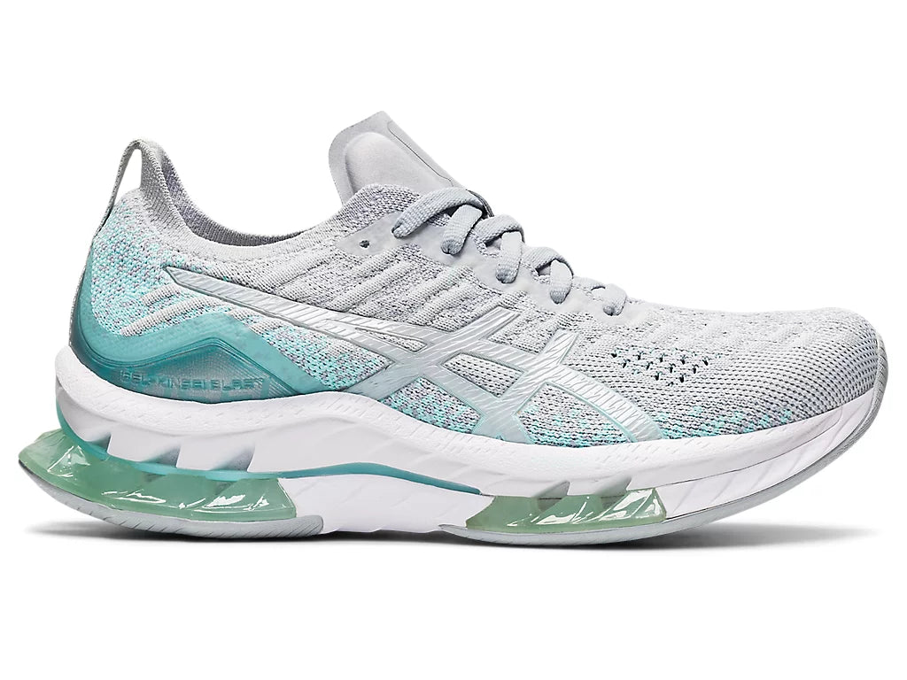 Lateral view of the Women's ASIC Kinsei Blast in the color Glacier Grey/Piedmont Grey