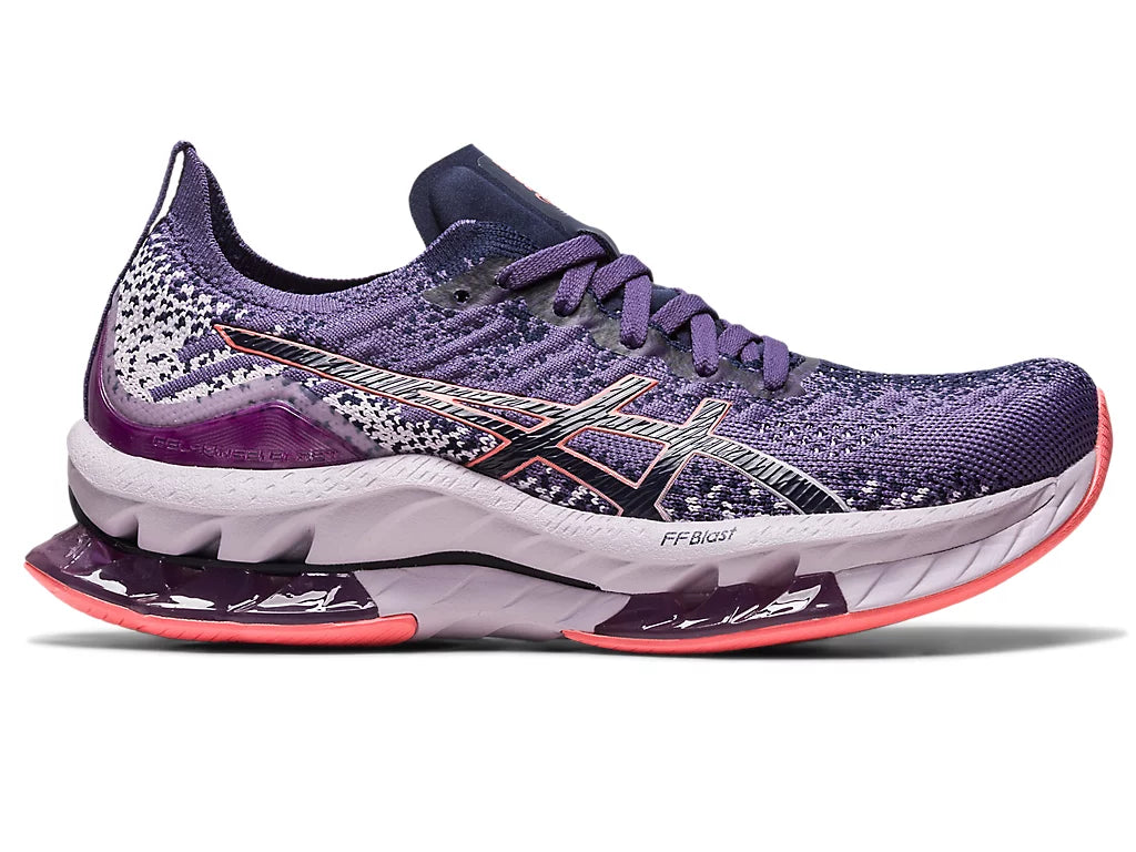 Lateral view of the Women's Kinsei Blast by ASIC in the color Dusty Purple/Papaya