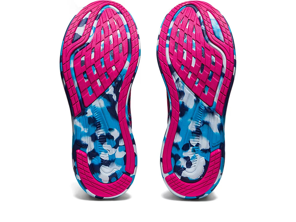 Bottom view of the Women's Noosa Tri 14 by ASIC in the color Diva Pink/Indigo Blue