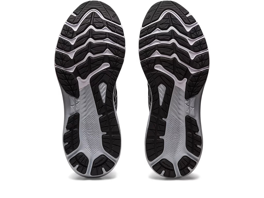 Bottom (outer sole) view of the Women's ASICS GT 2000 version 11 in Black/White