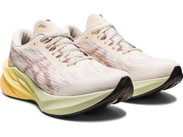 Front angled view of the Women's Nova Blast 3 by ASIC in the color Cream/Fawn