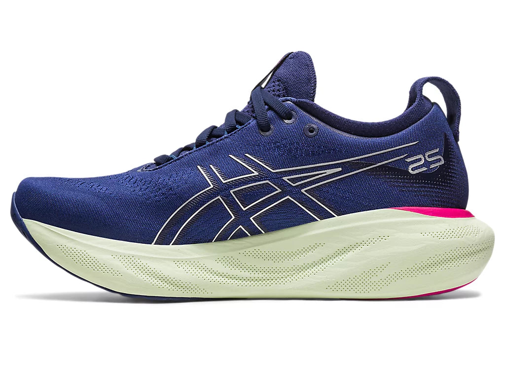 Medial view of the Women's ASICS Nimbus 25 in the color Indigo Blue/Pure Silver