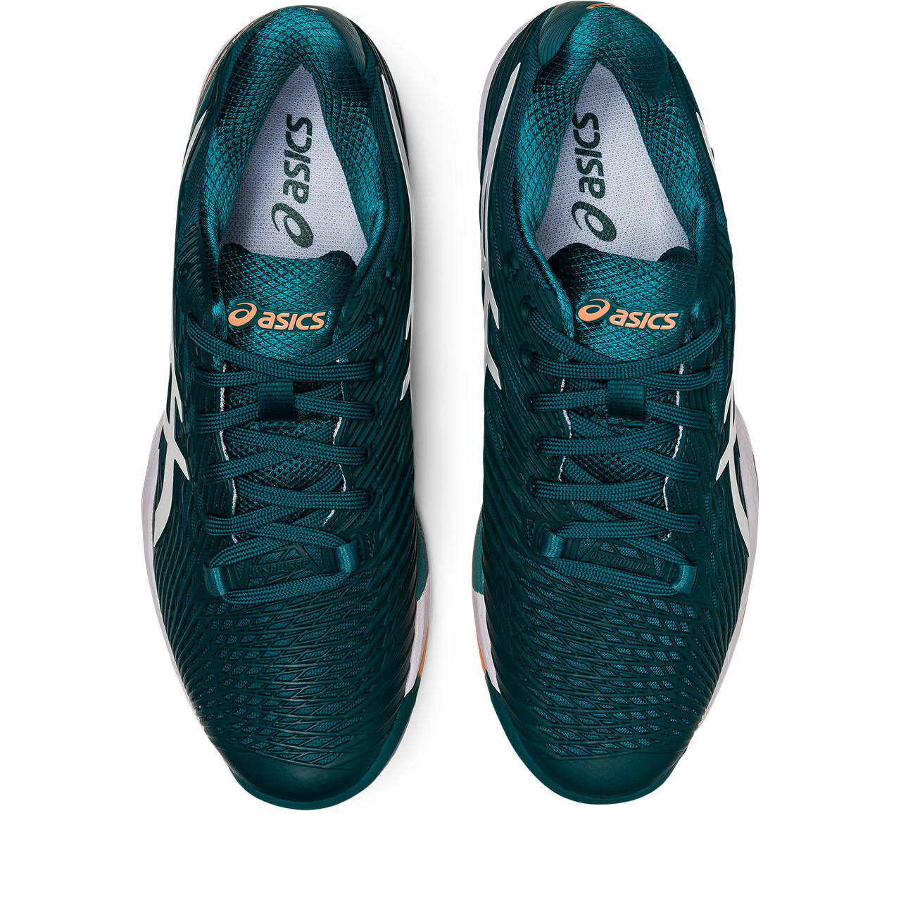 Top view of the Men's Solution Speed FF 2 tennis shoe by ASIC in the color Velvet Pine/White