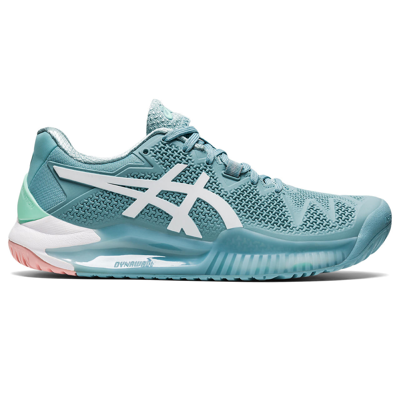 The Women's Gel-Resolution 8 tennis shoe promotes a responsive stride with a close-to-the-court feel. The Flexion Fit upper provides form-fitting support with the integration of Dynawall technology, which offers added midfoot stability during lateral movements and coast-to-coast coverage.