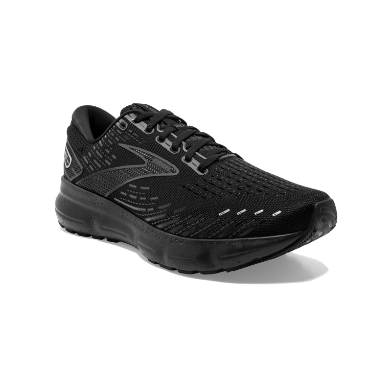 Front angled view of the Men's Glycerin 20 in all Black, wide "2E" width