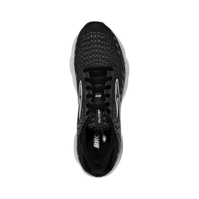 Top view of the Men's Glycerin 20 in the wide 2E width, color Black/White/Alloy