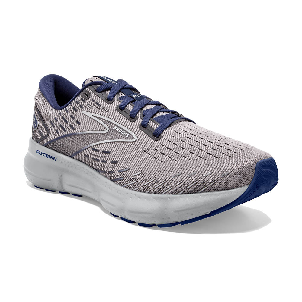 Front angle view of the Men's Glycerin 20 in Alloy/Grey/Blue Depths