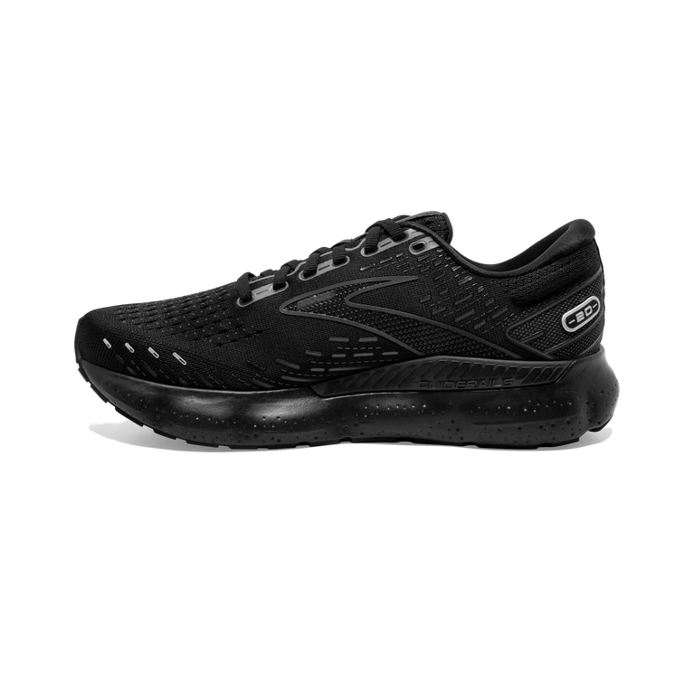 Medial view of the Men's Glycerin GTS 20 by BROOKS in the color Black/Black/Ebony