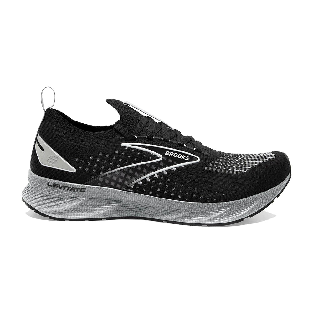 Lateral view of the Men's Levitate Stealthfit by Brooks in the color Black/Grey/Oyster