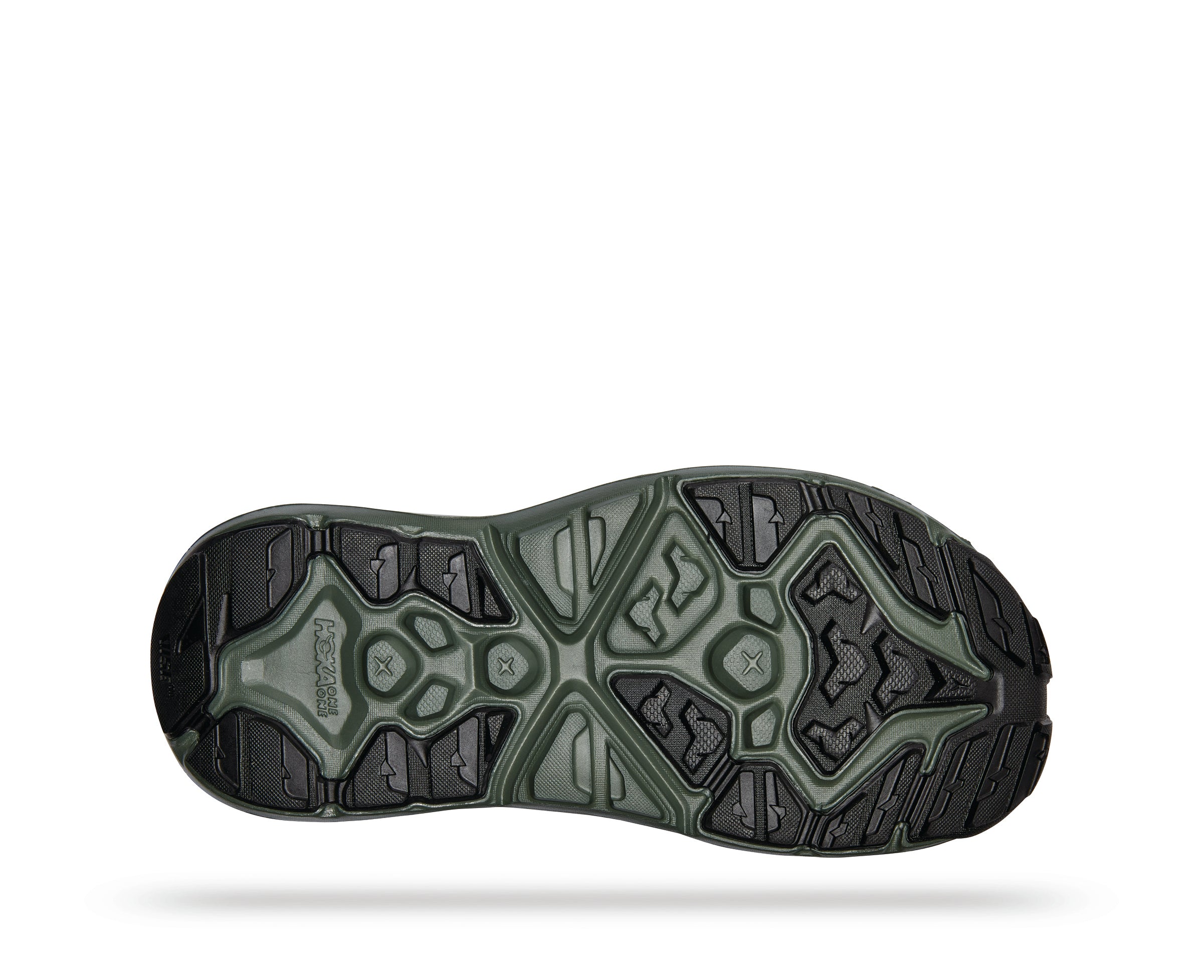 Bottom (outer sole) view of the Men's Hopara sandal by HOKA in the color Castlerock / Thyme