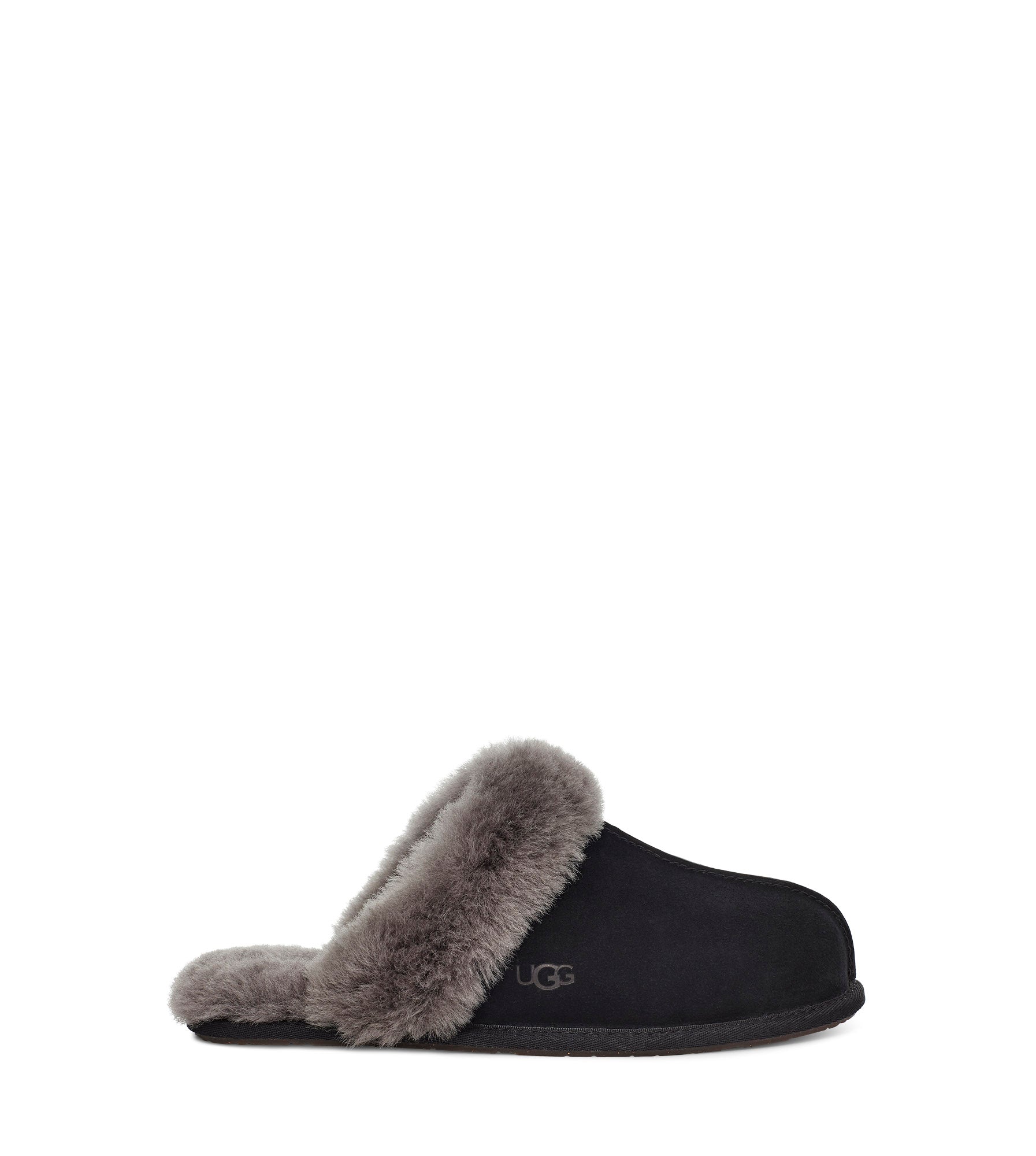 The Women's Ugg Scuffette 2 is an essential house slipper cast in soft suede with plush wool lining. Pair with our cozy robes or matching cashmere sets for maximal leisure.  This is the best-selling Black/Grey colorway.