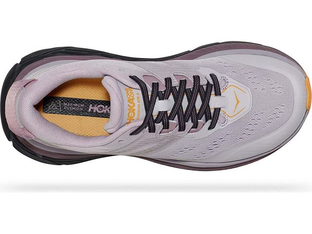 Top view of the Women's Stinson 6 trail shoe by HOKA in the color Lilac Marble / Blue Graphite