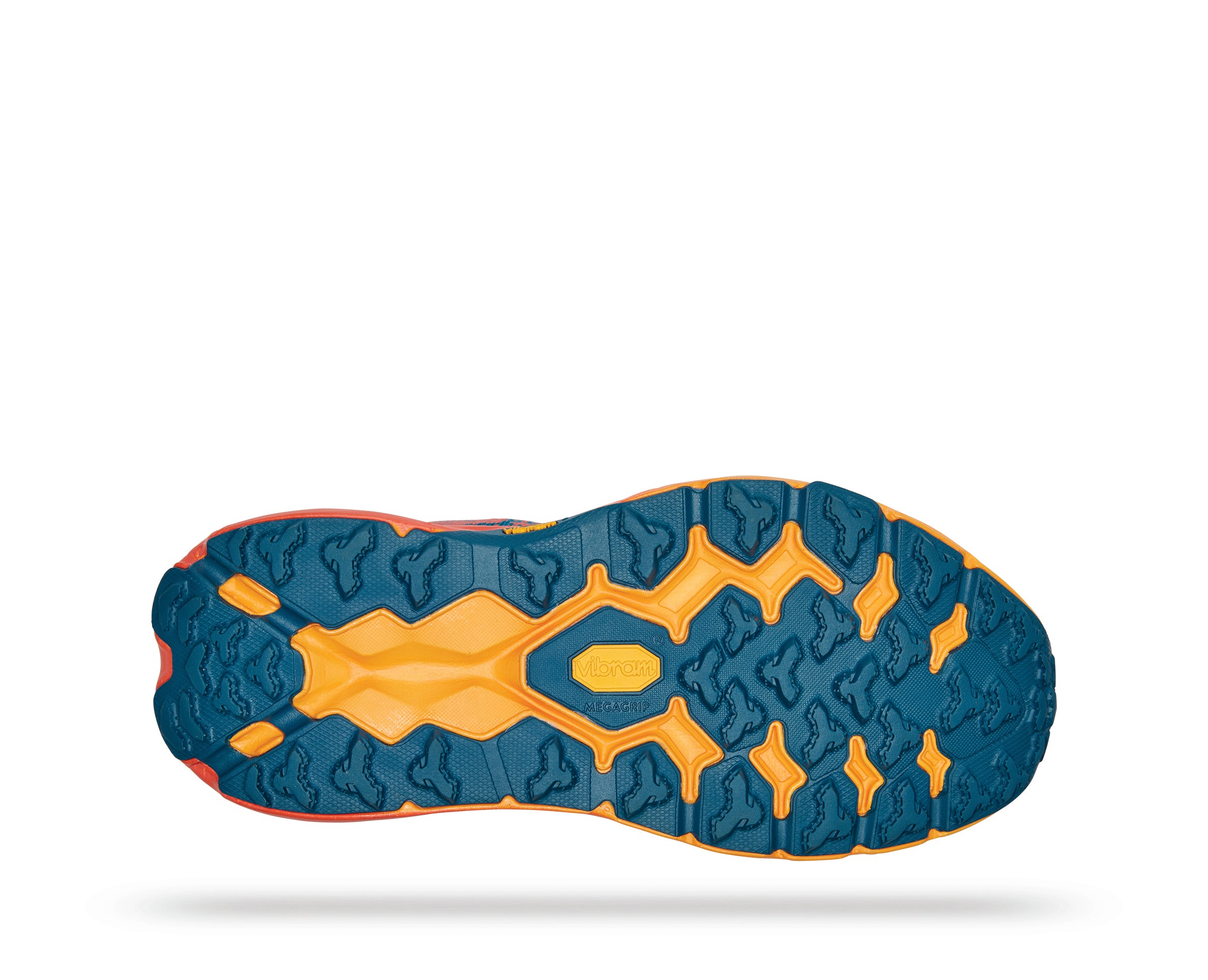 Bottom (outer sole) view of the Women's Speedgoat 5 by HOKA in the color Blue Coral / Camellia
