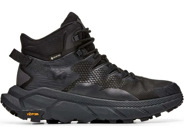 Lateral view of the Men's Trail Code GTX hiking boot from HOKA in the color Black / Raven