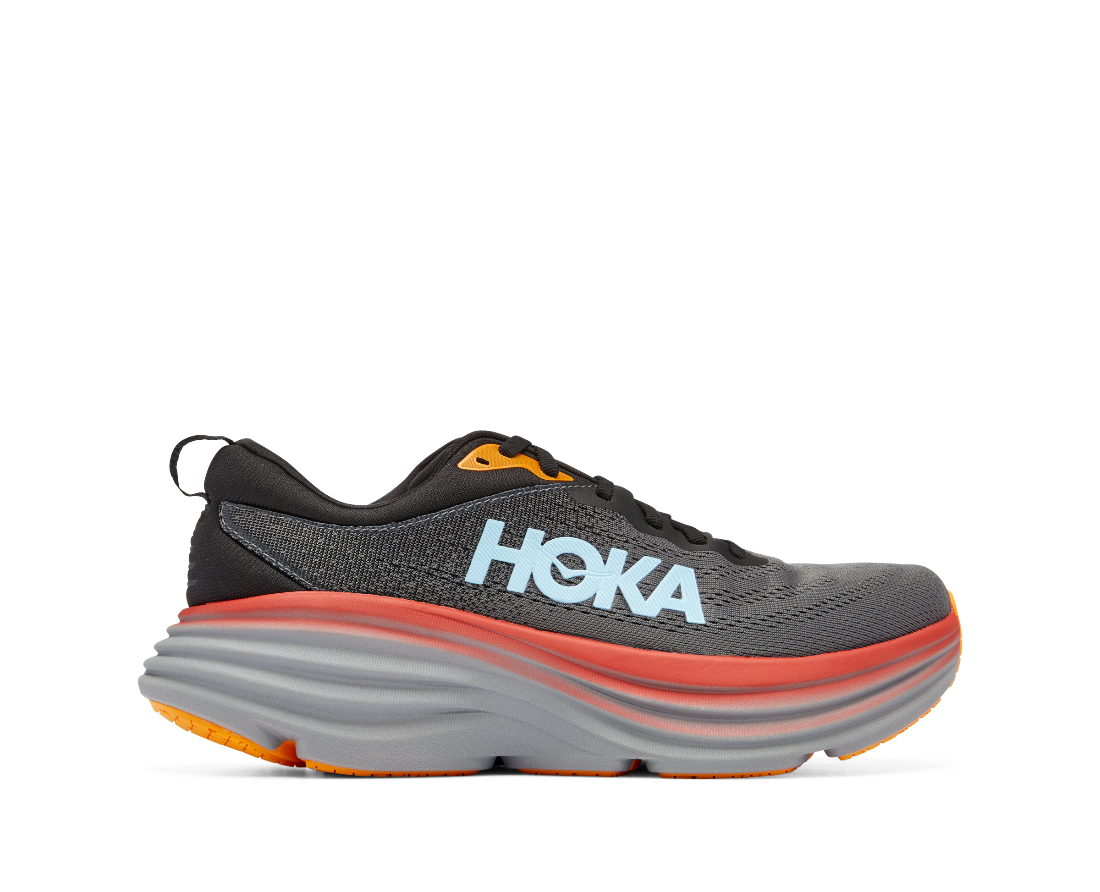 The Hoka Bondi 8 is a ultra-cushioned game-changer. One of the hardest working shoes in the HOKA lineup, the Men's Bondi 8 takes a bold step forward this season reworked with softer, lighter foams and a brand-new extended heel geometry. Taking on a billowed effect, the rear crash pad affords an incredibly soft and balanced ride from heel strike to forefoot transaction.  This style is perfect for Everyday Runs, Walking and Comfort.
