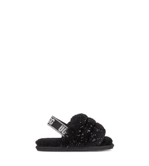 Combining slipper and sandal into an adorable statement shoe, the Kid's Fluff Yeah from Ugg is as good as it sounds and as soft as it looks. Plush sheepskin wraps the foot in cozy warmth, while the durable sole and shimmering elastic heel strap are ideal for kids on the move.