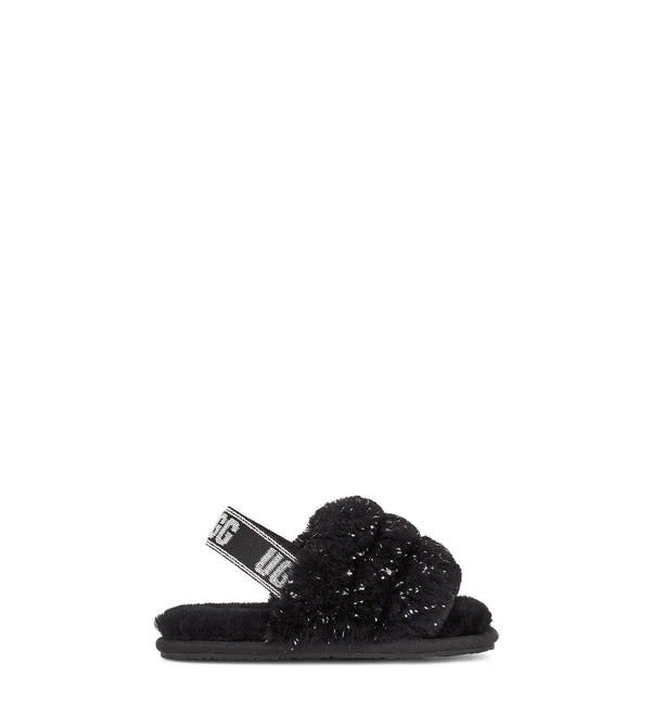 Combining slipper and sandal into an adorable statement shoe, the Kid's Fluff Yeah from Ugg is as good as it sounds and as soft as it looks. Plush sheepskin wraps the foot in cozy warmth, while the durable sole and shimmering elastic heel strap are ideal for kids on the move.