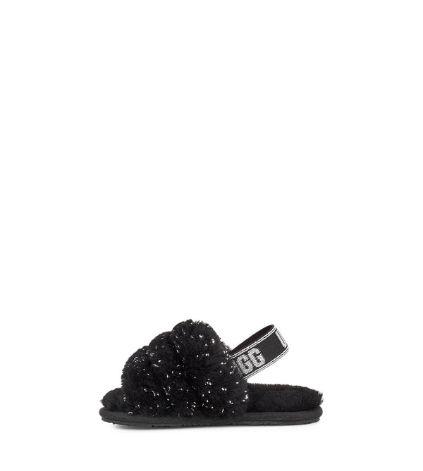 Combining slipper and sandal into an adorable statement shoe, the Kid's Fluff Yeah from Ugg is as good as it sounds and as soft as it looks. Plush sheepskin wraps the foot in cozy warmth, while the durable sole and shimmering elastic heel strap are ideal for kids on the move.