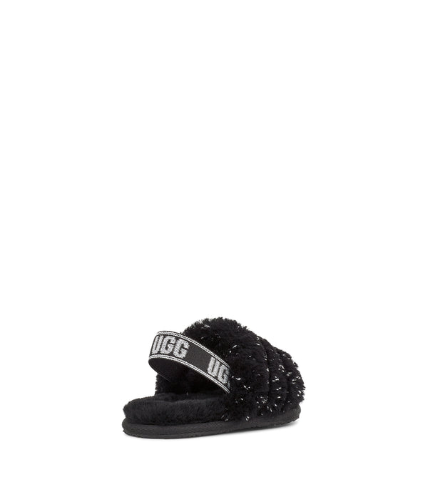 Combining slipper and sandal into an adorable statement shoe, the Kid's Fluff Yeah from Ugg is as good as it sounds and as soft as it looks. Plush sheepskin wraps the foot in cozy warmth, while the durable sole and shimmering elastic heel strap are ideal for kids on the move.