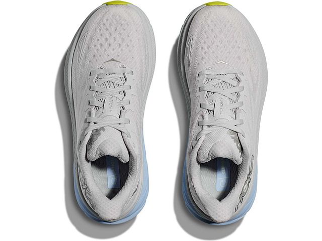 Top view of the Women's HOKA Clifton 9 in the wide "D" width, color Nimbus Cloud/Ice Water