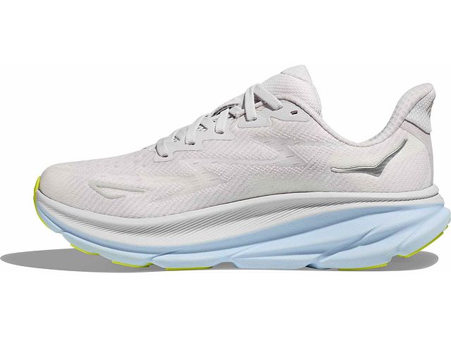 Medial view of the Women's HOKA Clifton 9 in the wide "D" width, color Nimbus Cloud/Ice Water