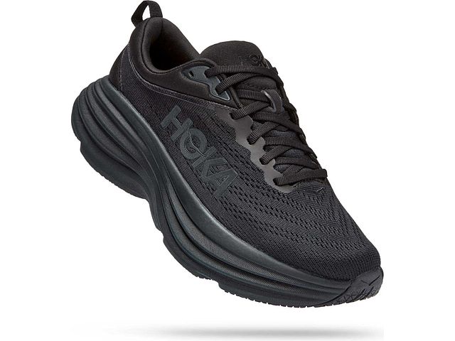 Lateral angled view of the Women's HOKA Bondi 8 in All Black