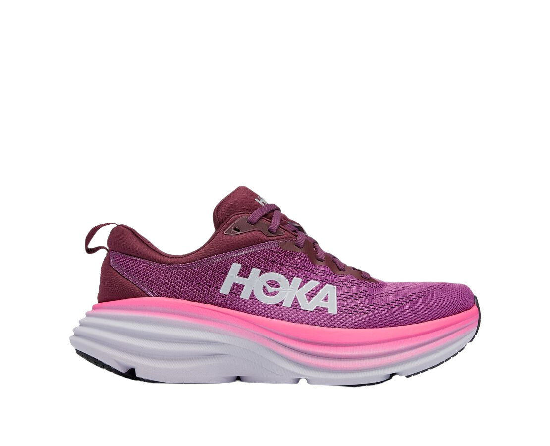 The ultra-cushioned game-changer. One of the hardest working shoes in the HOKA lineup, the Bondi 8 takes a bold step forward this season reworked with softer, lighter foams and a brand-new extended heel geometry. Taking on a billowed effect, the rear crash pad affords an incredibly soft and balanced ride from heel strike to forefoot transaction.  What's new with this version:  amplifying core performance features, extended heel, brand-new foam, and pillowed tongue.