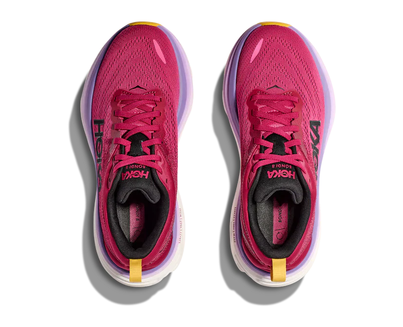 Top view of the Women's HOKA Bondi 8 in the color Cherries Jubilee/Pink Yarrow