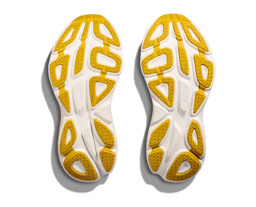 Bottom (outer sole) view of the Women's HOKA Bondi 8 in the color Cherries Jubilee/Pink Yarrow