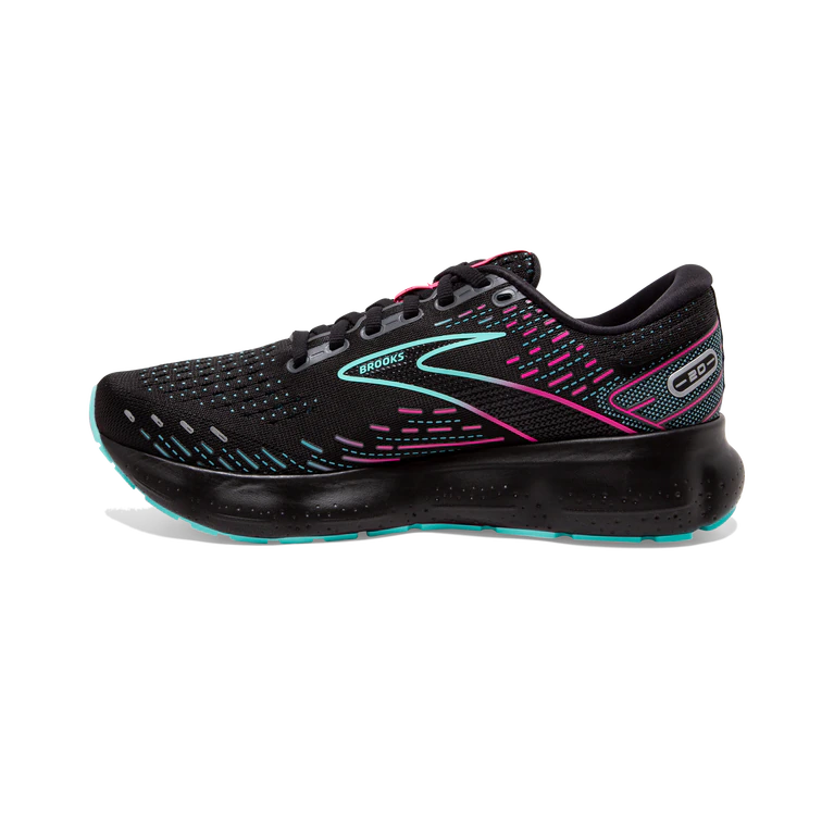 Medial view of the BROOKS Women's Glycerin 20 in the color Black/Blue Light/Pink