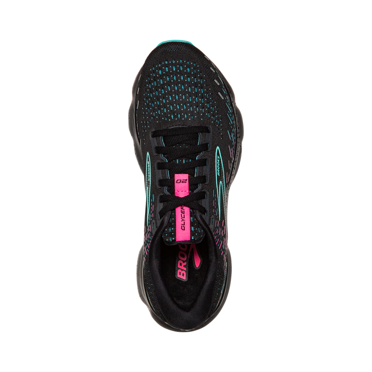 Top view of the BROOKS Women's Glycerin 20 in the color Black/Blue Light/Pink