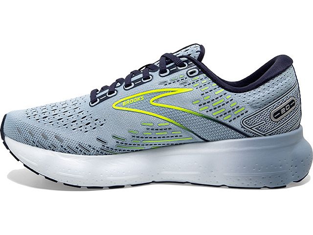 Medial view of the Women's Glycerin 20 by BROOKS in the color Light Blue/Peacoat/Nightlife