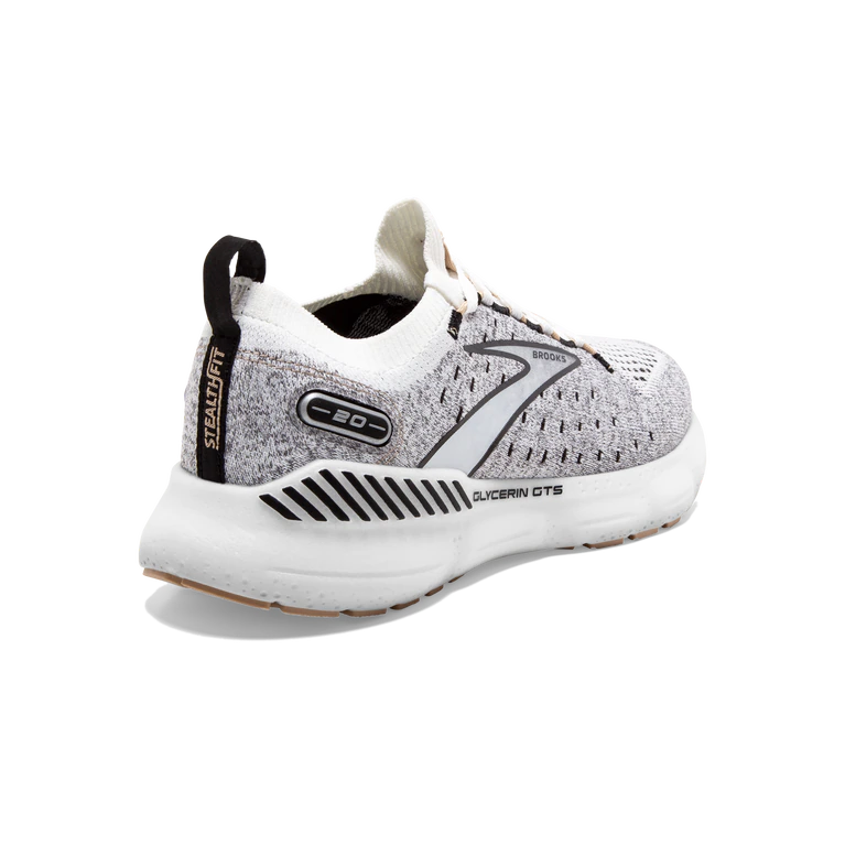 Back angled view of the Women's Glycerin Stealthfit GTS 20 in the color White/Black/Cream