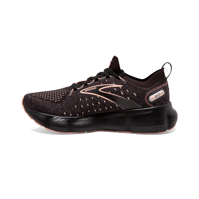 Medial view of the Women's Glycerin Stealthfit 20 in the color Black/Pearl/Peach
