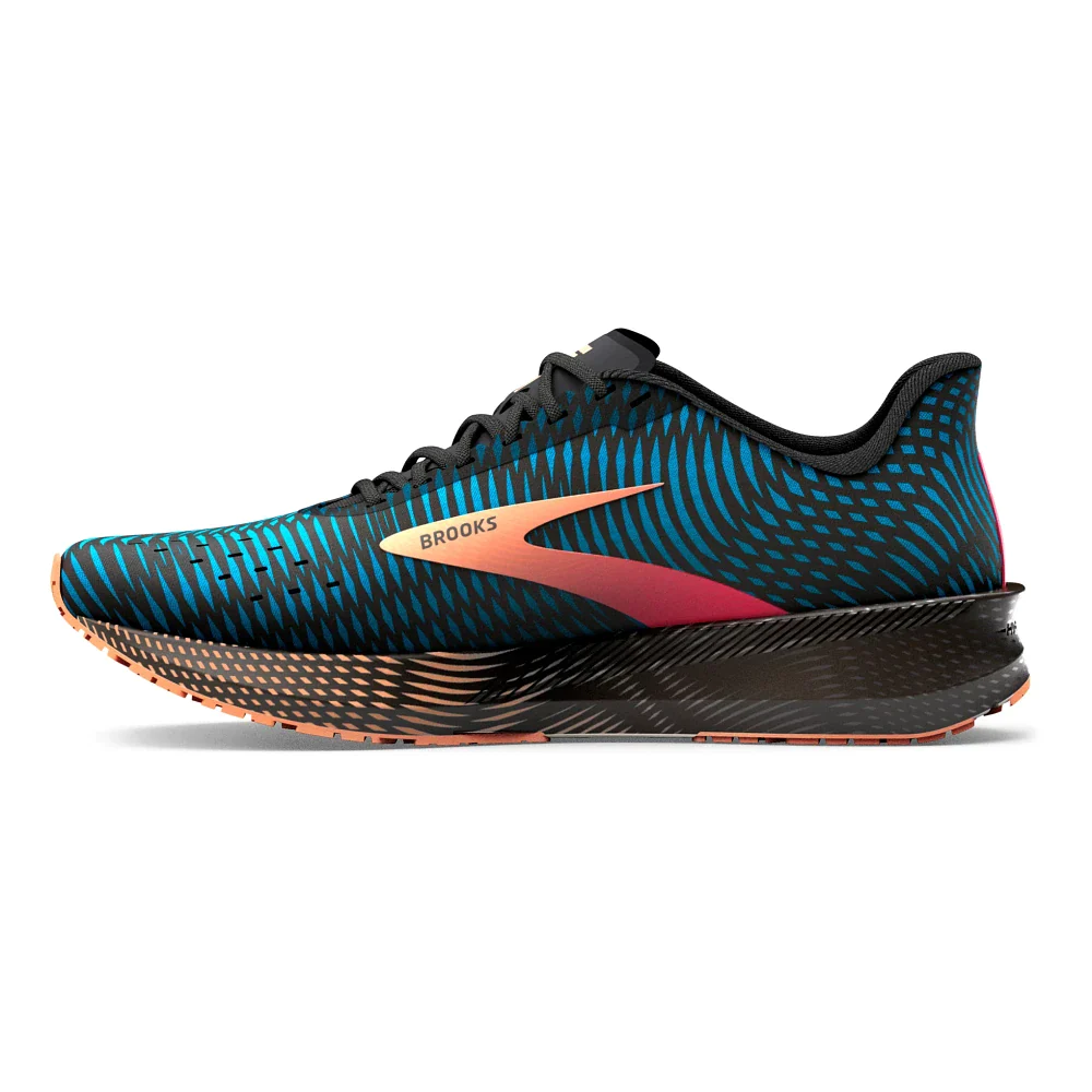 Medial view of the Men's Hyperion Tempo by Brooks in the color Blue/Phantom/Cosmo