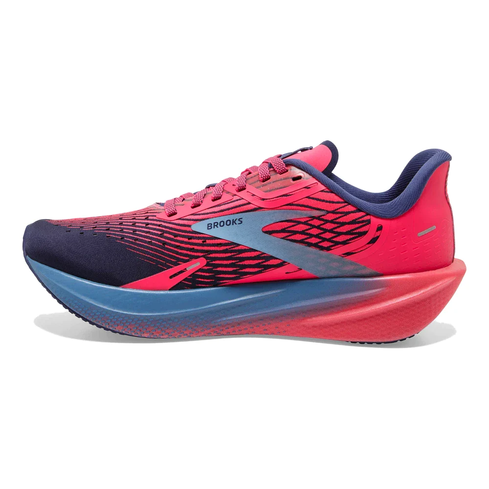 Medial view of the Women's Hyperion Max by Brooks in the color Pink/Cobalt/Blissful Blue