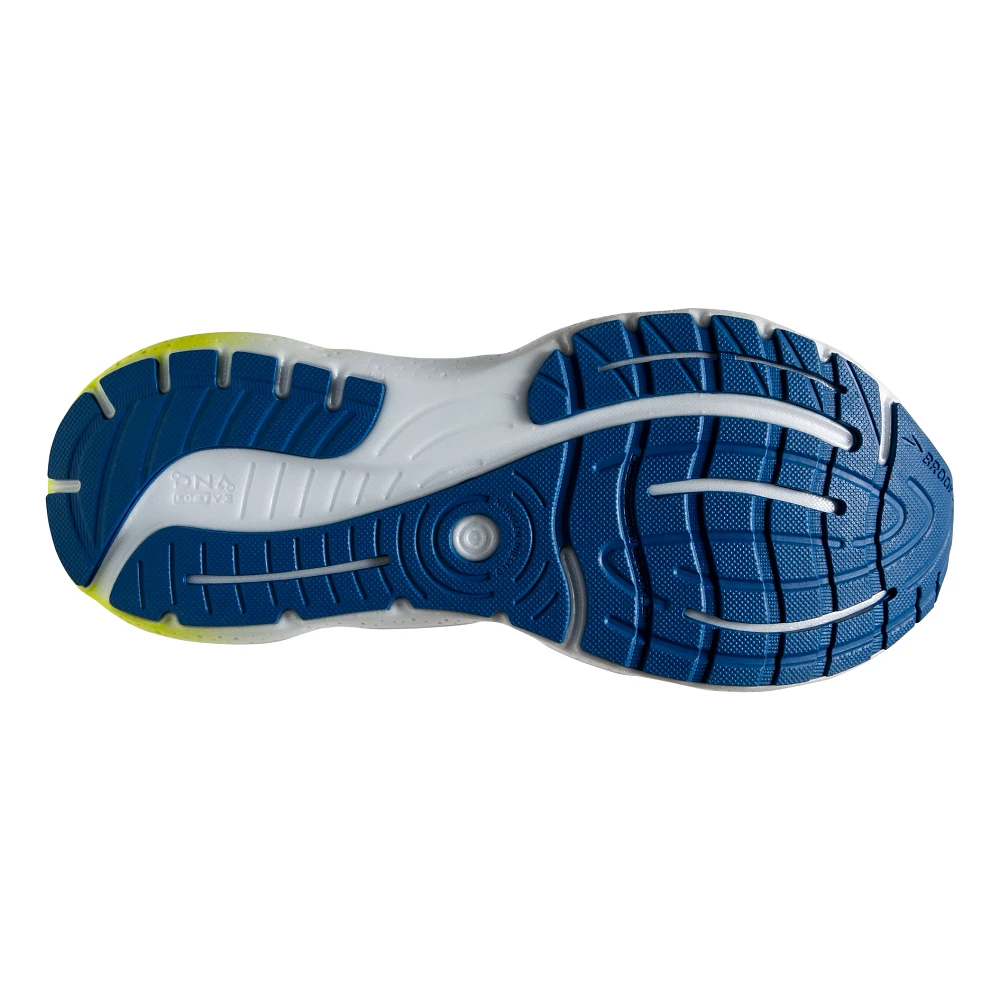 Bottom (outer sole) view of the Men's Glycerin GTS 20 by BROOKS in the color Blue/Nightlife/White