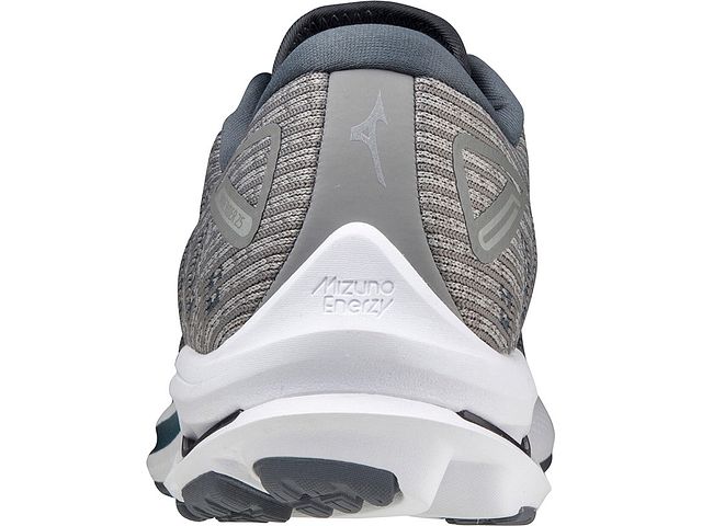 Back view of the Men's Wave Rider 25 Waveknit by Mizuno in the color Drizzle / Antarctica