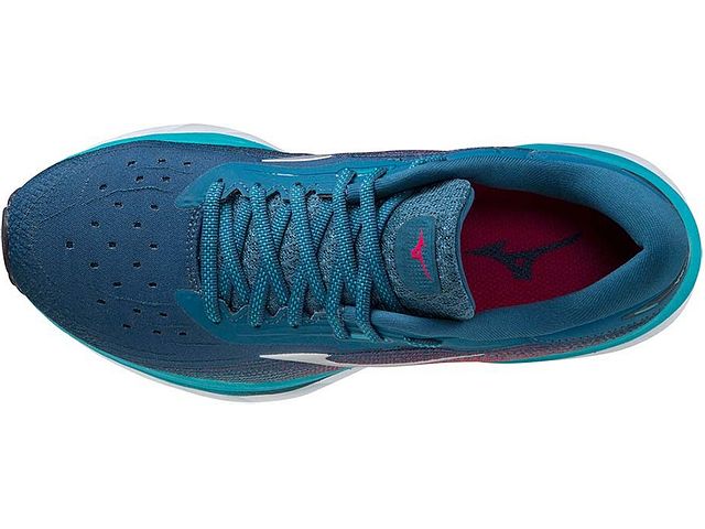 Top view of the Women's Wave Sky 5 by Mizuno in the color Legion Blue / Silver