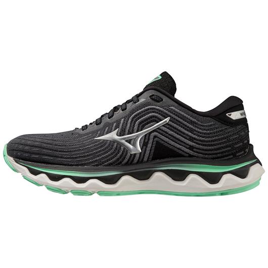 Medial view of the Women's Wave Horizon 6 by Mizuno in the color Iron Gate/Silver