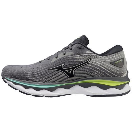 Medial view of the Men's Mizuno Wave Sky 6 in the color Quiet Shade / Silver