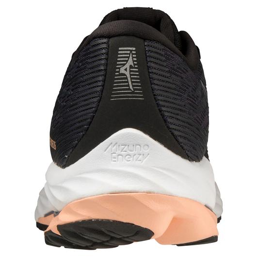 Back  view of the Women's Wave Rider 26 by Mizuno in the color Odyssey Grey / Quicksilver